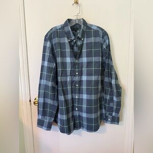 J. Crew Blue and Green Plaid Men's Shirt Large 100% cotton